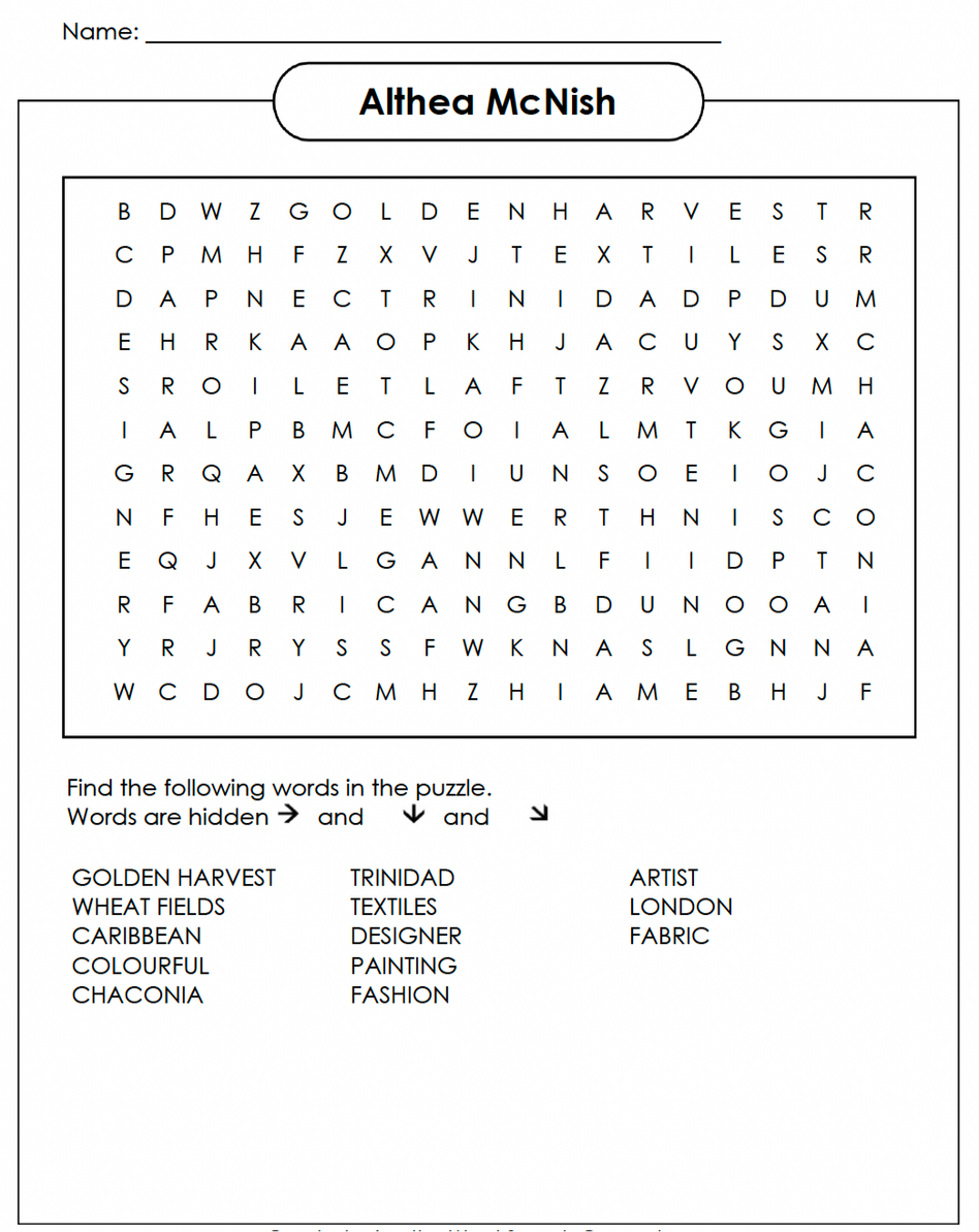 Althea McNish word search Althea McNish word search