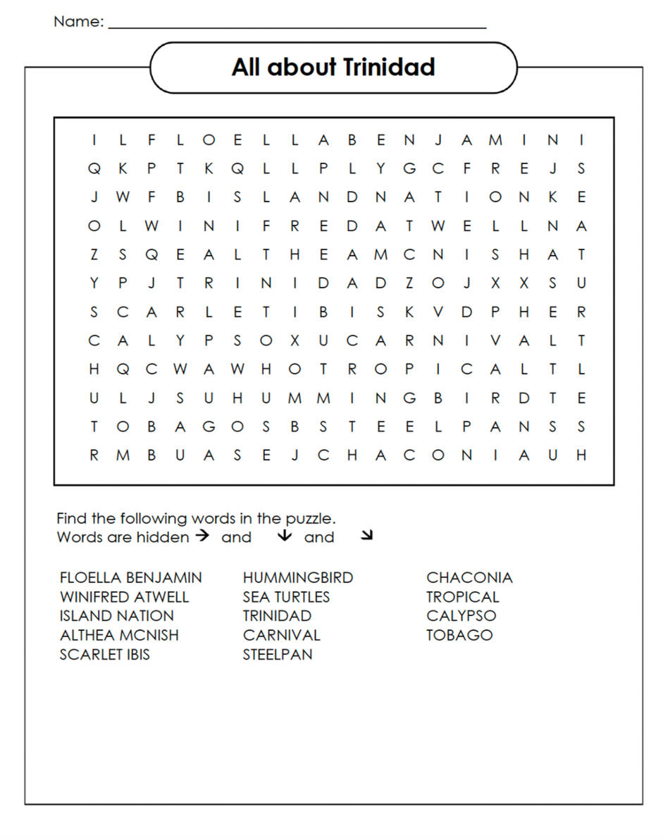 About Trinidad word search About Trinidad word search